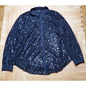 Torrid Madison Sequins Button Front Shirt Long Sleeve Blouse Black Size 1